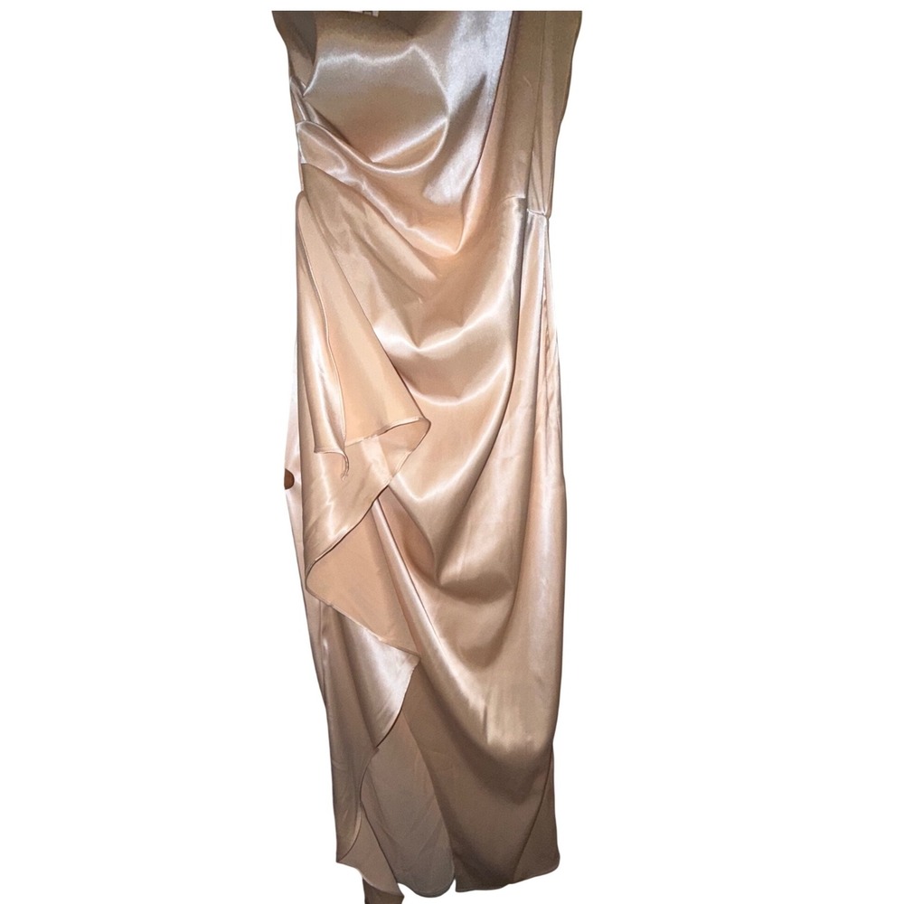 Saints & Secrets Champagne Satin Halter Ruffle Midi Dress CM6090D NWT Small - Picture 2 of 7